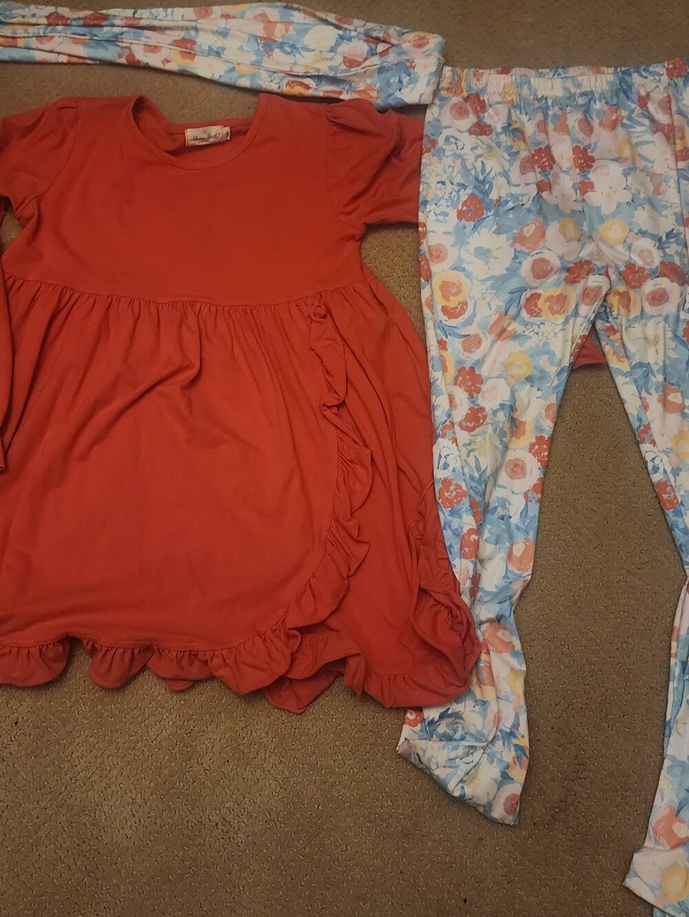 Marie Nicole Boutique 5xl Girls Red Ruffle Dress with Floral Leggings Set